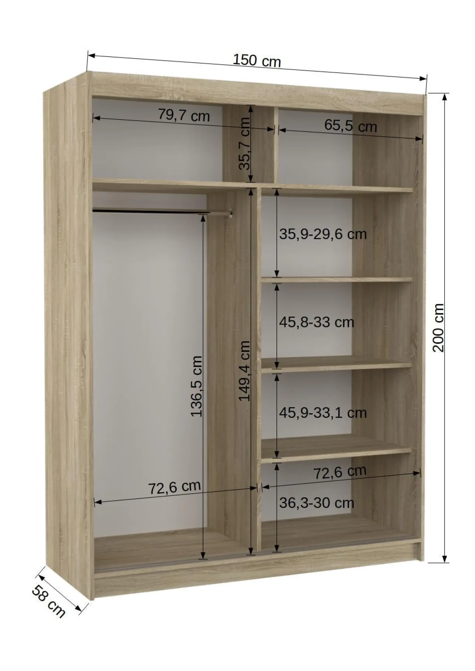 Szafa przesuwna z lustrem MURANI 150 White
