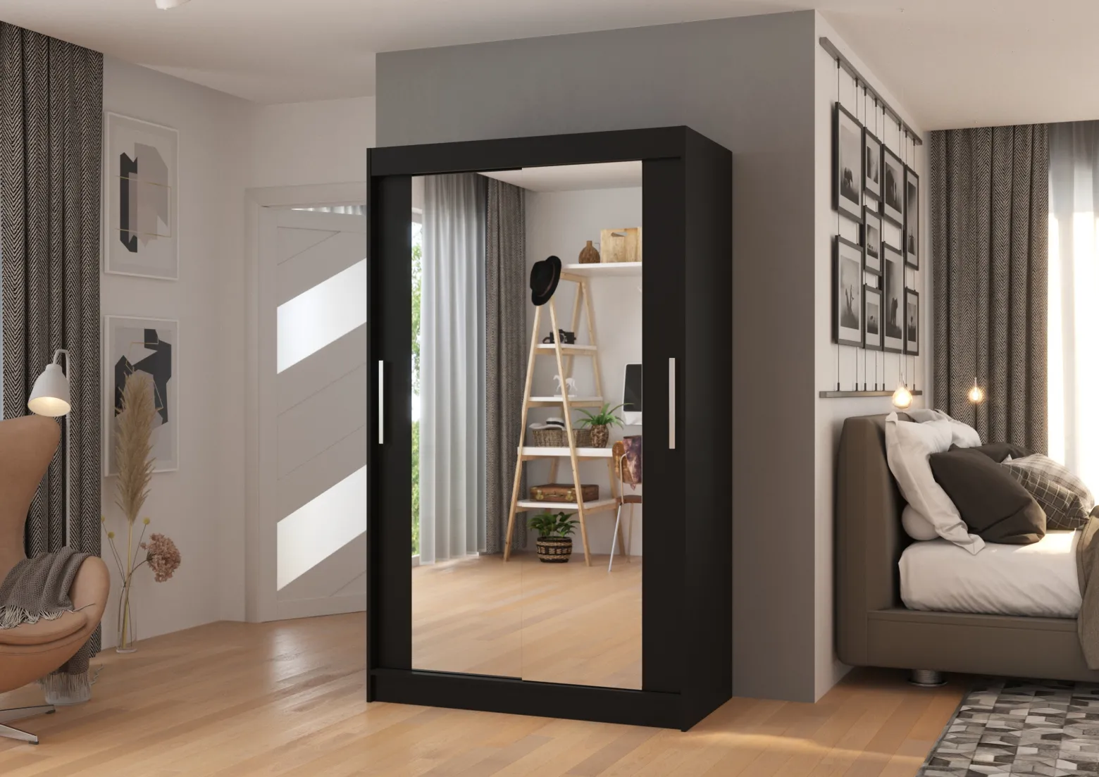 Szafa przesuwna z lustrem TIBAGO 120 Black