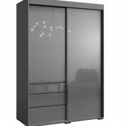 Szafa przesuwna z szufladami Torino 2D 140 Szara (lacobel)