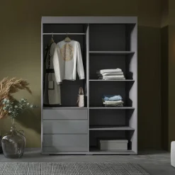 Szafa przesuwna z szufladami Torino 2D 140 Szara (lacobel)