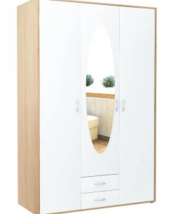 Szafa szafka 3D2S biały - sonoma trzydrzwiowa lustro