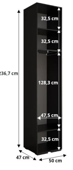 Szafa ubraniowa Garderoba INOVA 1 1,5SZ czarny