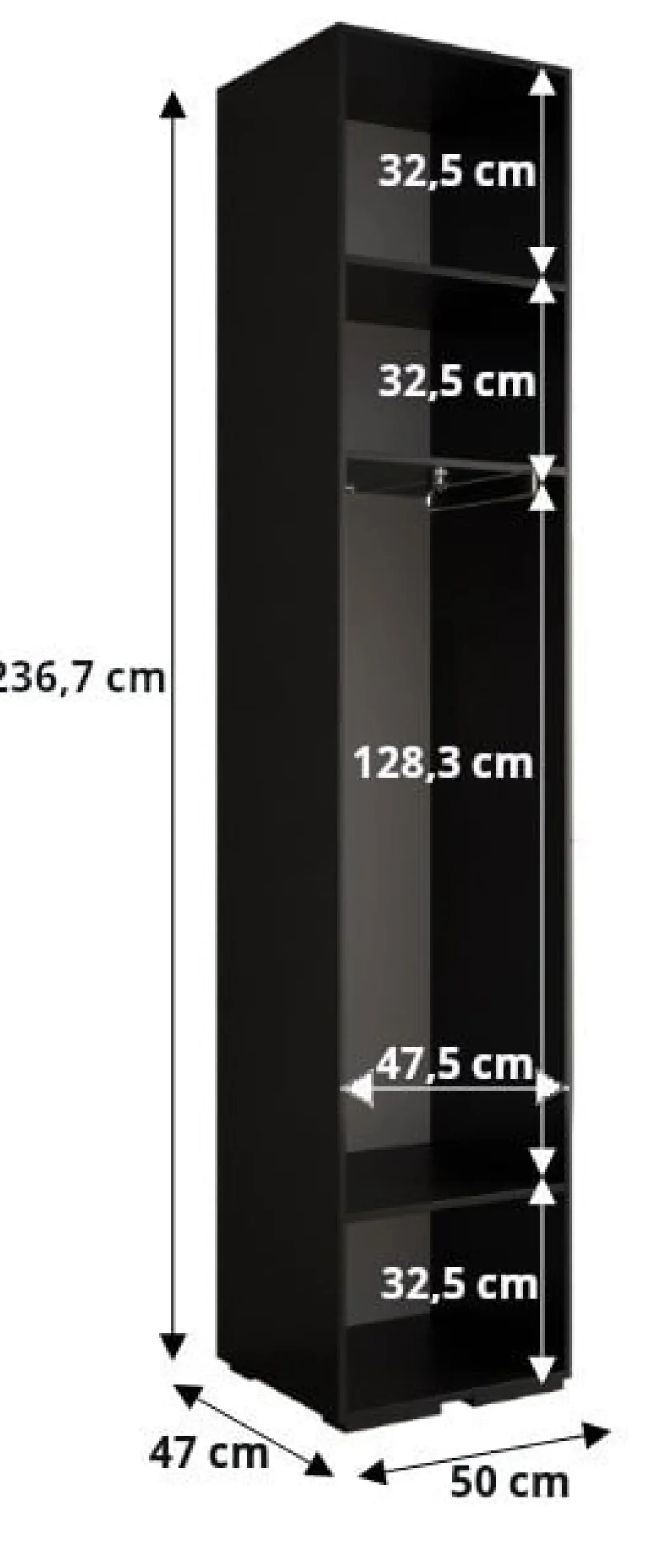 Szafa ubraniowa INOVA 1 L 0,5SZ biały+złoty