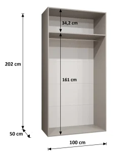 Szafa uchylna z lustrem PIANO 2 100 wys 202 cm Kaszmir + u Złoty