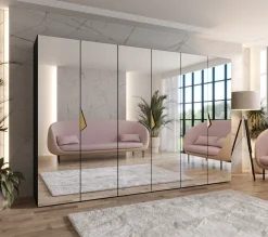 Szafa uchylna z lustrem SANDI 3 300 (3X100) wys 202 cm Czarny + u Złoty