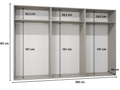 Szafa uchylna z lustrem SANDI 3 300 (3X100) wys 202 cm Czarny + u Złoty
