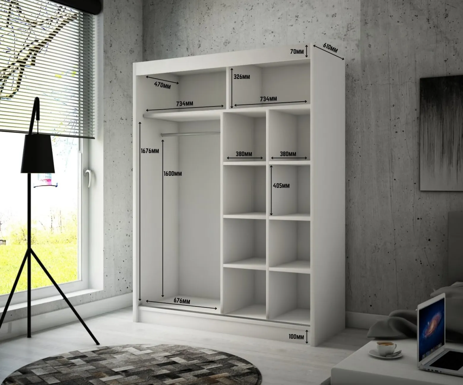 Szafa z drzwiami przesuwnymi i LED VILAN 150 x 215 cm