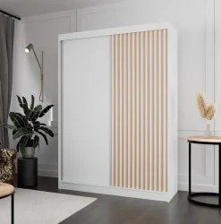 Szafa z lamelami 150 cm - biała + lam. craft złoty