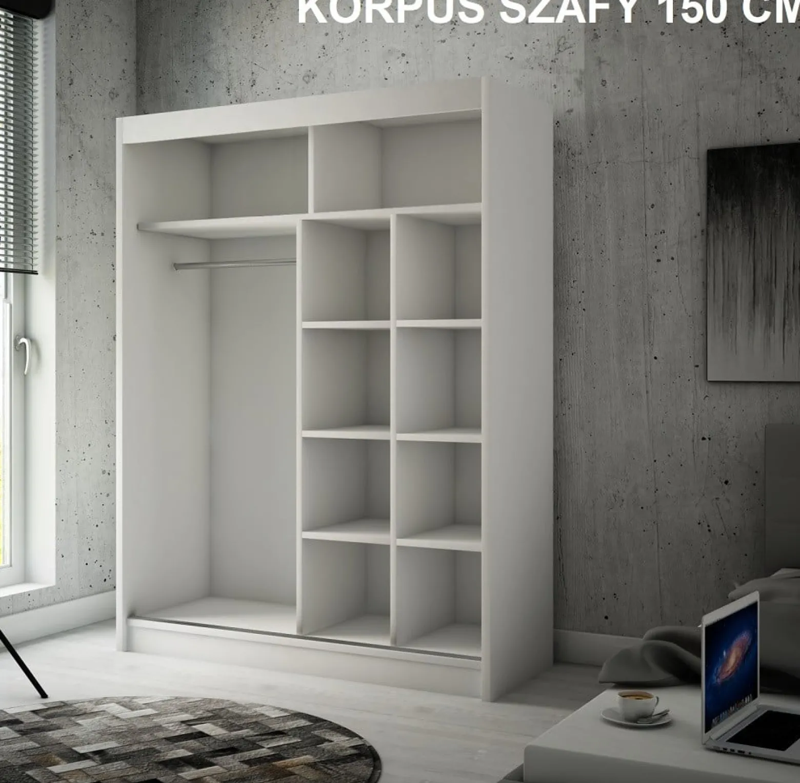 Szafa z lamelami 150 cm - biała + lam. craft złoty