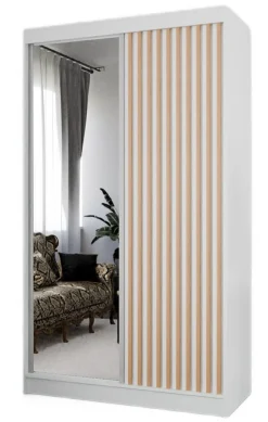 Szafa z lamelami i lustrem 120 cm - biała + lam. craft złoty