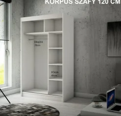 Szafa z lamelami i lustrem 120 cm - biała + lam. craft złoty