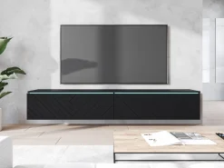 Szafka RTV DONNA 180 czarny grafit/czarny MDF wzór jodełka