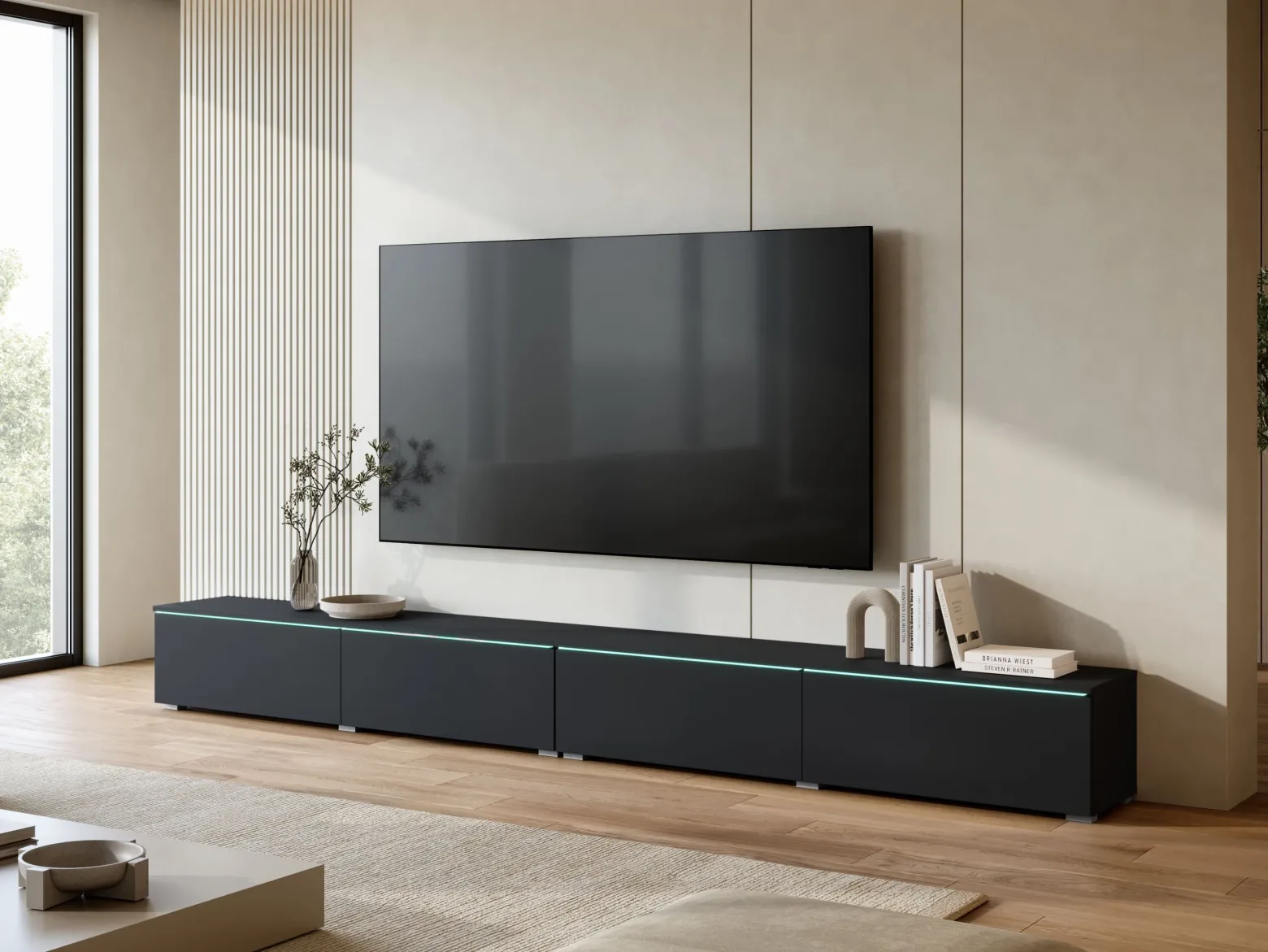 Szafka RTV DONNA 300 w kolorze czarny mat z oświetleniem LED