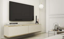 Szafka rtv POLO wisząca mdf ryflowany 135 cm - beżowa