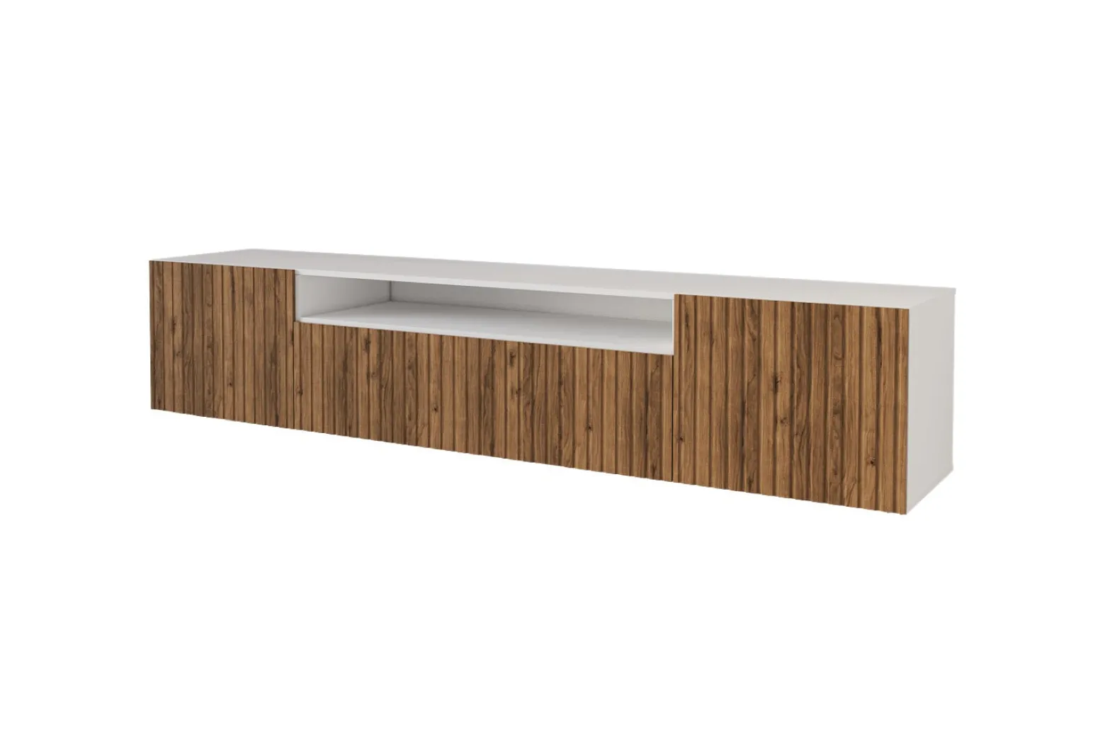 Szafka RTV z frezowanymi frontami wisząca KITO-W - 200x40x41 cm - Brązowy