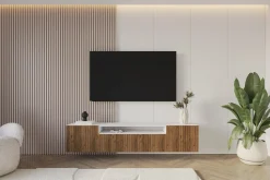 Szafka RTV z frezowanymi frontami wisząca KITO-W - 200x40x41 cm - Brązowy
