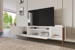 Szafka RTV z frezowanymi frontami wisząca KITO-W - 200x40x41 cm - Brązowy
