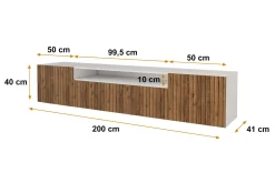 Szafka RTV z frezowanymi frontami wisząca KITO-W - 200x40x41 cm - Brązowy
