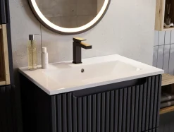 Szafka Z UMYWALKĄ 50 cm CZARNA WISZĄCA RYFLE 2D NOVA BLACK