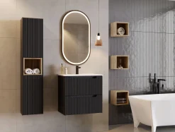 Szafka Z UMYWALKĄ 50 cm CZARNA WISZĄCA RYFLE 2D NOVA BLACK