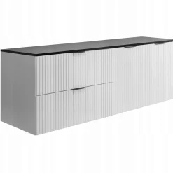 Szafka Łazienkowa Biała Drzwi Szuflady Flisan 160X46 Cm Z Czarnym Blatem