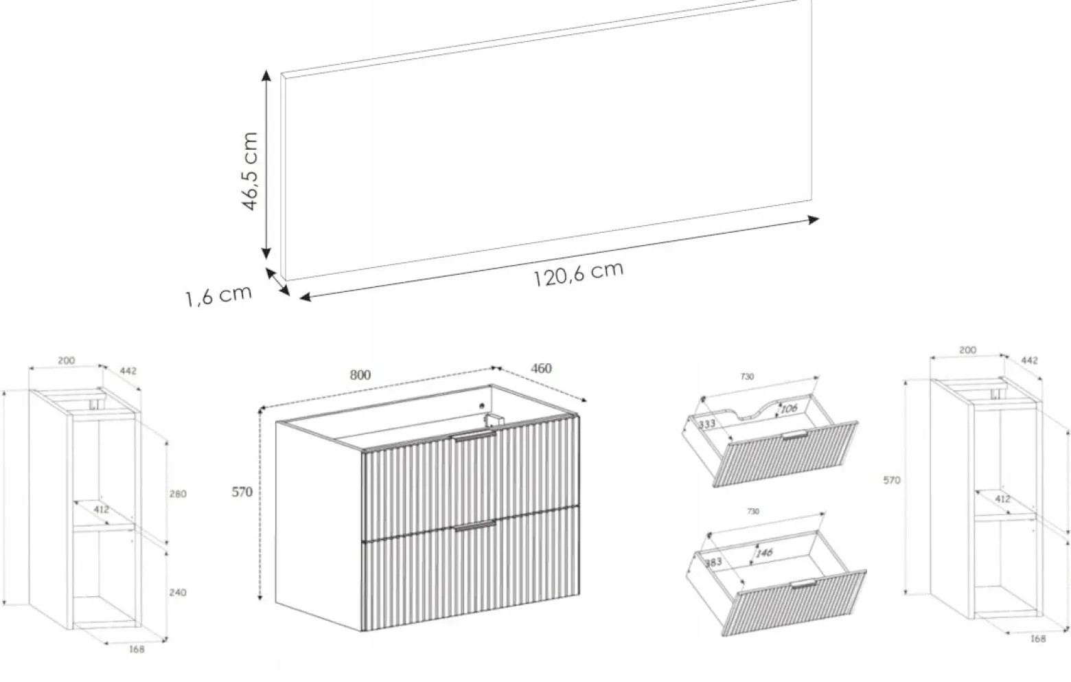 Szafka Łazienkowa 120 cm BIAŁA BLAT REGAŁY RYFLE 4S FLOW