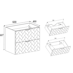 Szafka łazienkowa, Kaszmir, 60 x 57 x 46 cm, uchwyty srebrne