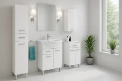 Szafka łazienkowa stojąca Mea 85x55 biała z umywalką i baterią chrom