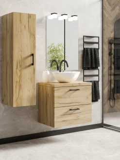 Szafka łazienkowa wisząca LUNA 50 dąb craft złoty z umywalką Eliza B