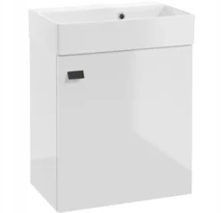 Szafka łazienkowa wisząca z umywalką 60x50cm Biała czarny uchwyt