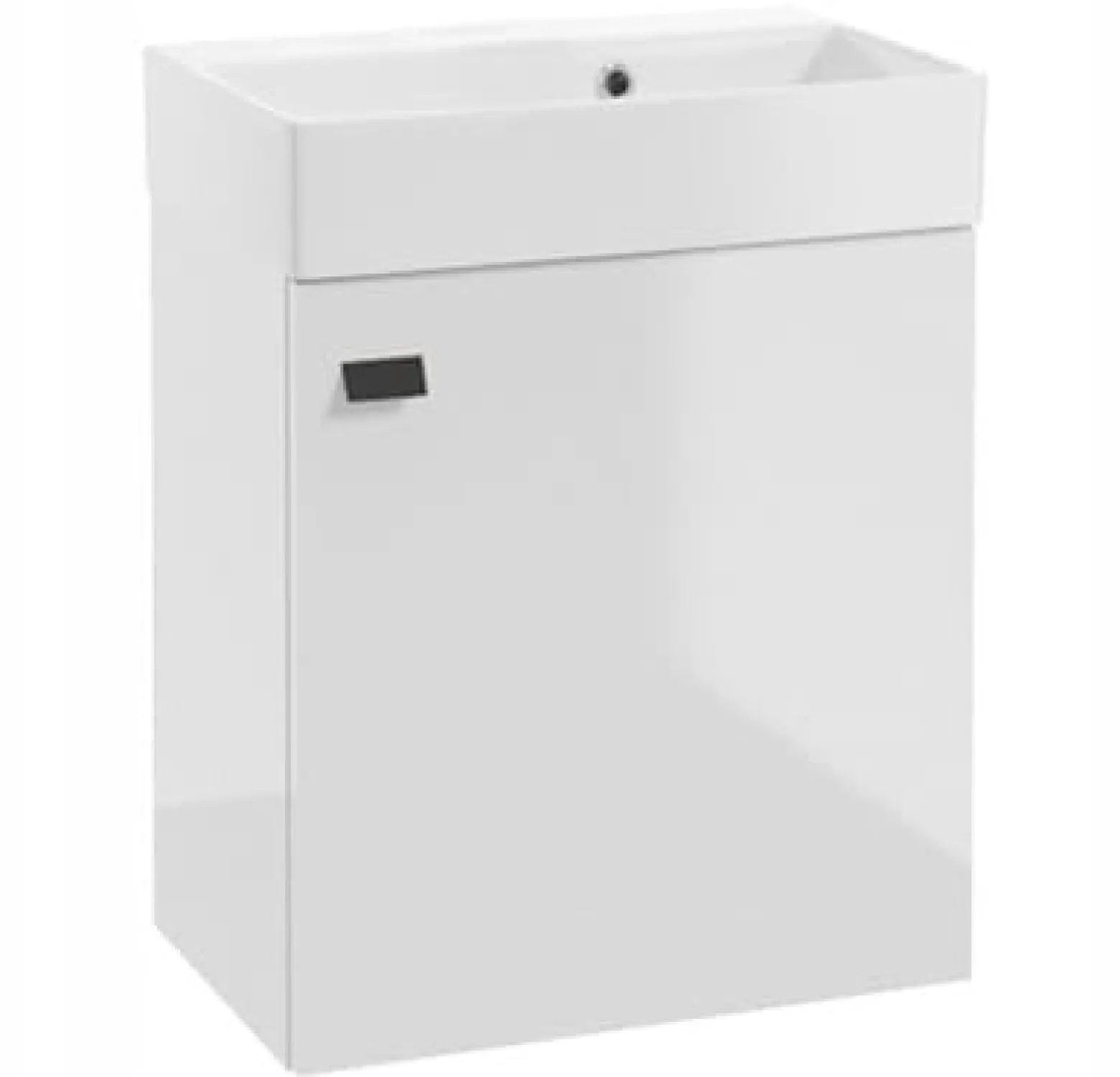 Szafka łazienkowa wisząca z umywalką 60x50cm Biała czarny uchwyt