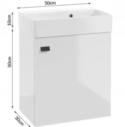 Szafka łazienkowa wisząca z umywalką 60x50cm Biała czarny uchwyt
