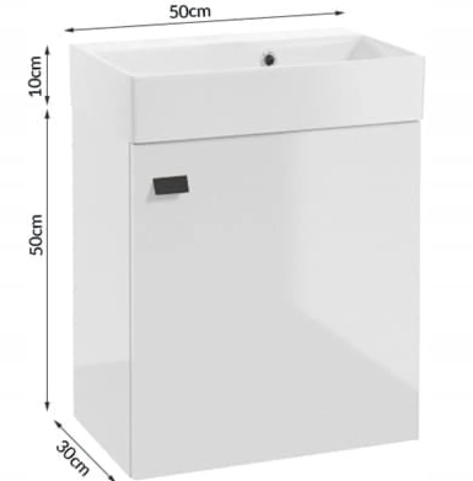 Szafka łazienkowa wisząca z umywalką 60x50cm Biała czarny uchwyt