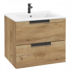 Szafka Łazienkowa 60 x 46 cm Dąb Craft Złoty Wisząca Szuflady z Umywalką