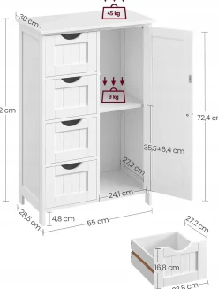 Szafka łazienkowa 30x55x82 cm stojąca 4 SZUFLADY LHC41W