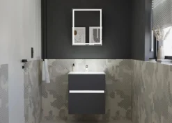 Szafka łazienkowa z lustrem NEO 52 cm czarny mat z oświetleniem LED