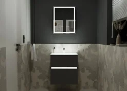 Szafka łazienkowa z lustrem NEO 52 cm czarny mat z oświetleniem LED