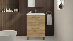 Szafka Łazienkowa z Umywalką 50 Dąb Craft 2 Szuflady Stojąca Cichy Domyk