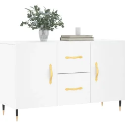 Szafka Biała z Drzwiami z Szufladami 100x36x60 cm do Salonu Pokoju