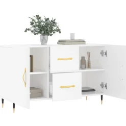 Szafka Biała z Drzwiami z Szufladami 100x36x60 cm do Salonu Pokoju