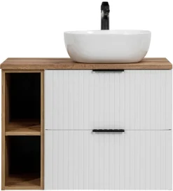 Szafka 60 cm ADEL WHITE z umywalką SMILE, blatem i regałem