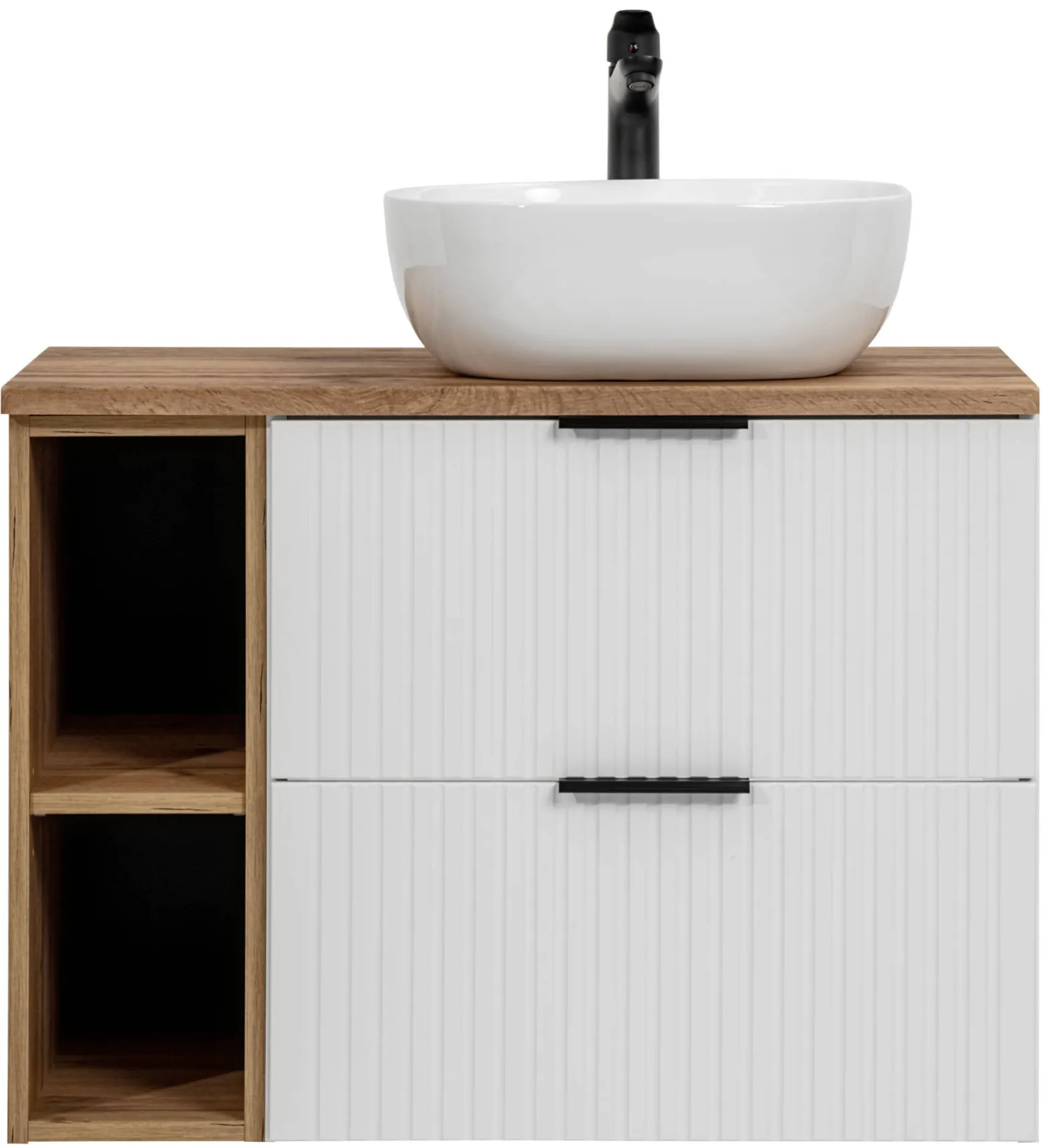 Szafka 60 cm ADEL WHITE z umywalką SMILE, blatem i regałem