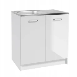Szafka Kuchenna Biała Połysk 80 x 50 cm Stojąca ze Zlewem + Syfon+Mocowania