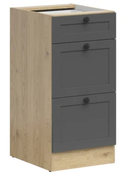Szafka kuchenna dolna Junona Line 40 cm z 3 szufladami dąb bernstein/grafit