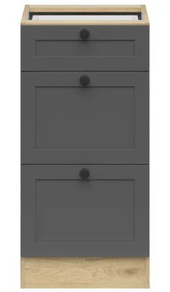 Szafka kuchenna dolna Junona Line 40 cm z 3 szufladami dąb bernstein/grafit