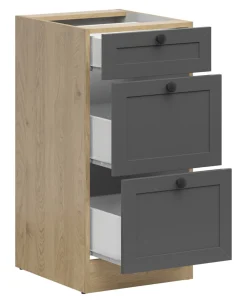 Szafka kuchenna dolna Junona Line 40 cm z 3 szufladami dąb bernstein/grafit