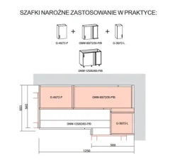 Szafka kuchenna dolna narożna Sole L6 prawa dąb halifax natura zabudowuje naroże 125x65 cm