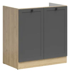 Szafka kuchenna pod zlewozmywak Junona Line 80 cm z 2 drzwiami dąb bernstein/grafit