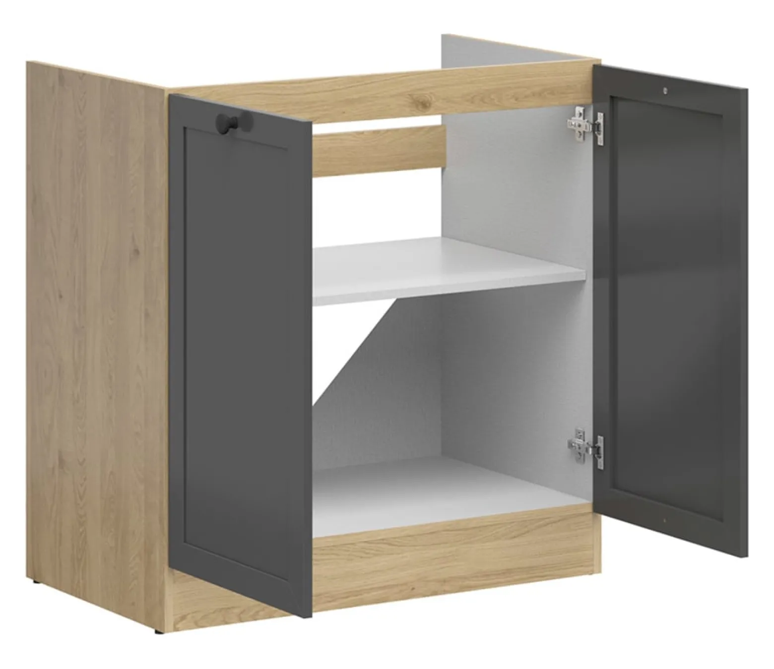 Szafka kuchenna pod zlewozmywak Junona Line 80 cm z 2 drzwiami dąb bernstein/grafit