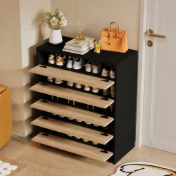 Szafka na buty jasny brąz do przedpokoju nowoczesna 5 półek uchylna loft